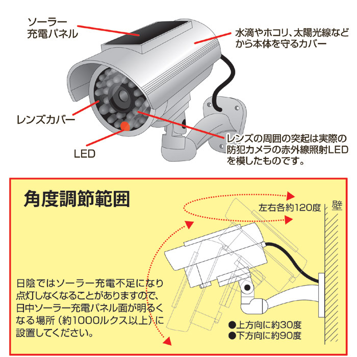 ソーラー充電式 防犯ダミーカメラ ADC-301