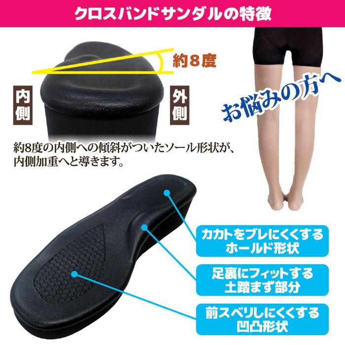 O脚対策 美脚クロスバンドサンダル Mサイズ｜ 株式会社 後藤｜自社商品をネットショップで販売しています。