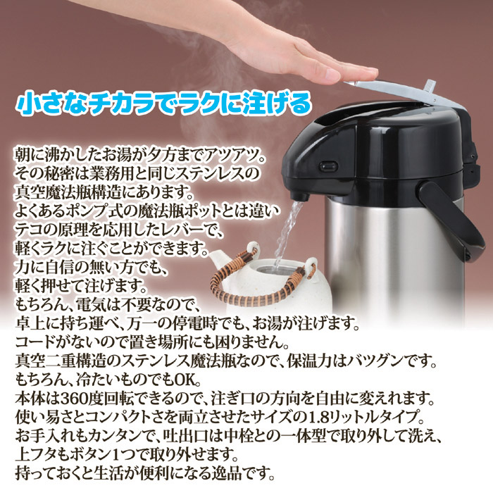 ステンレスエアーポット スゴ楽MINI 1.8L
